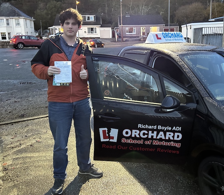 Oliver Dean of St Austell passed his practical driving test with Orchard School of Motoring