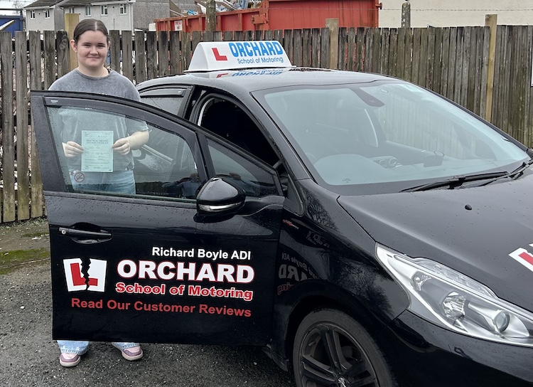 Naomi Jane of St Austell passed her practical driving test with Orchard School of Motoring