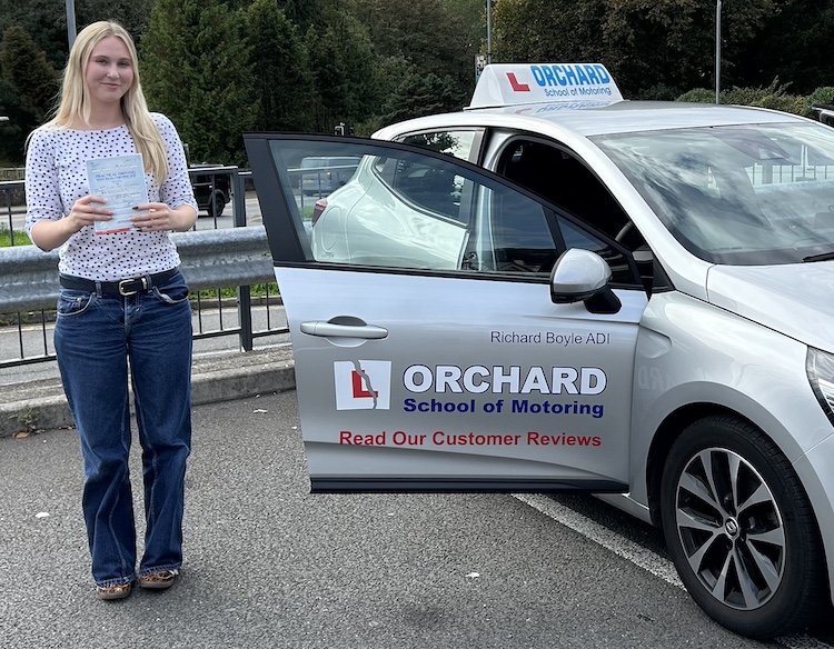 Liesl Trudgian of St Austell passed his practical driving test with Orchard Driving School
